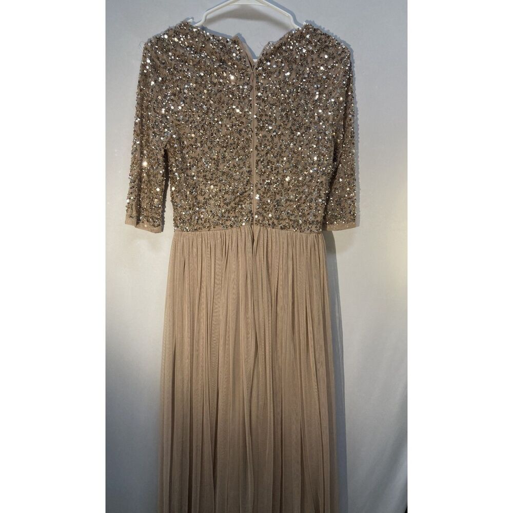 Maya Deluxe Tall Sequin Tulle Maxi Dress Taupe Blush Size S No Size Tag